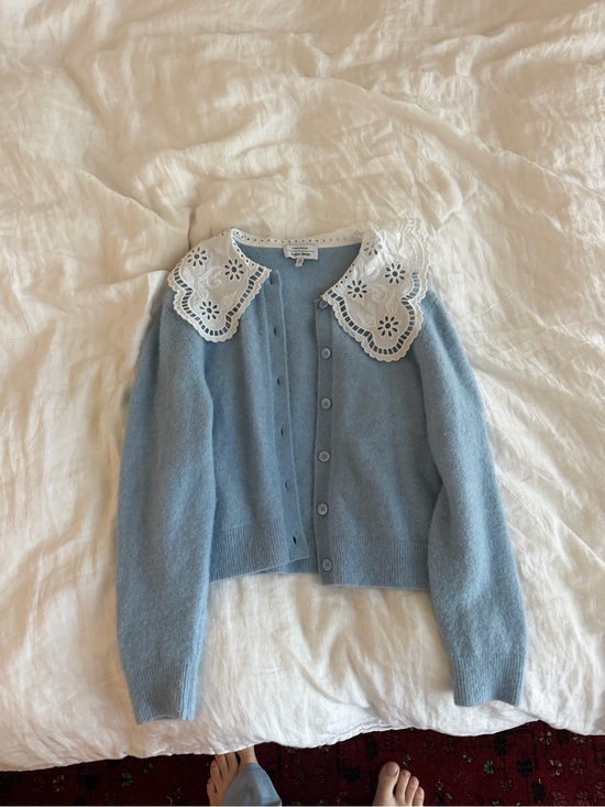 & Other Stories Sweaters - & Other Stories Powder Blue Cardigan with White Eyelet Collar